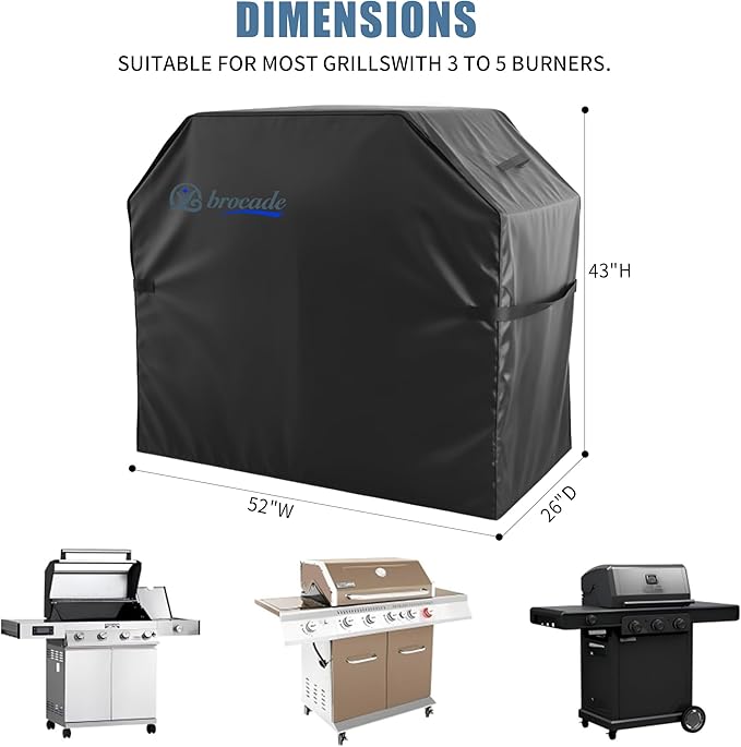 Grill Cover, Heavy Duty BBQ Grill Cover for Outdoor Grill, Waterproof, Anti-UV, Rip-Proof, Barbecue Cover with Adjustable Straps, Compatible for Weber, Charbroil, etc. Black (52'' x 26'' x 43'')