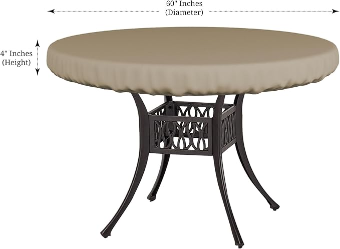 Covers & All Round Table Top Cover, 12 Oz Waterproof UV & Weather Resistant Patio Table Cover, Outdoor Table Cover for Patio Outdoor Furniture & Coffee Table (60" Dia x 4" H Inches, Beige)