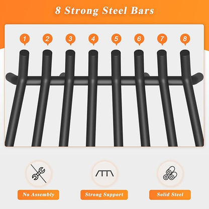 Fireplace Grate 30 Inch with 8 Support Legs, Round Solid Steel Heavy Duty Fireplace Log Holder with Fire Tongs & Poker, Fireplace Log Grate for Indoor Fireplace and Outdoor In-ground Firepit