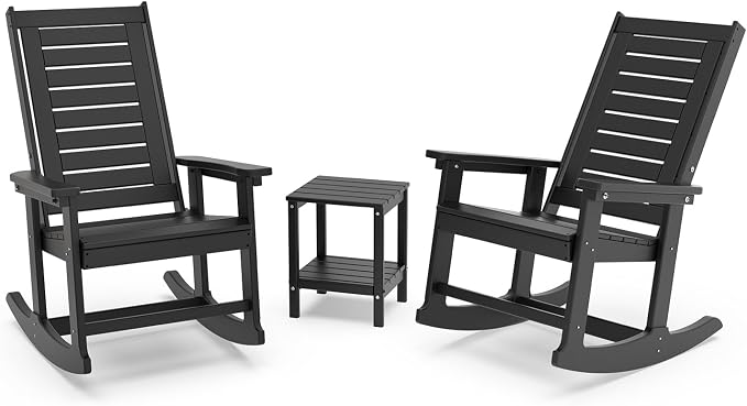GREENVINES Outdoor Rocking Chairs Set, 2 Rockers w/ 1 Side Table by GreenVines
