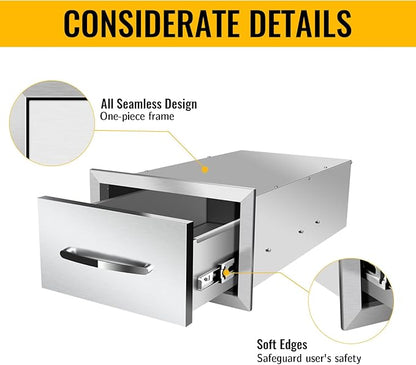 Outdoor Kitchen Drawers, Box Frame Style Flush Mount BBQ Drawer w/Stainless Steel Handle, BBQ Island Drawers For Patio Grill Station,Single Drawer