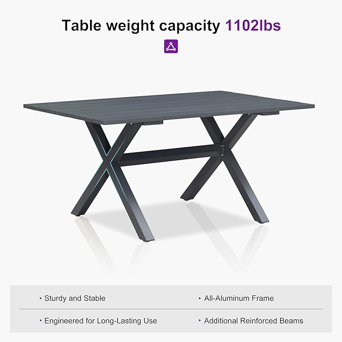 PURPLE LEAF Outdoor Dining Set for 4 All-Weather 5 Pieces Patio Aluminium Dining Table and Rope Weave Chairs Included Cushions for Backyard Deck Indoor Decor Kitchen Patio Furniture Set Gray and Navy