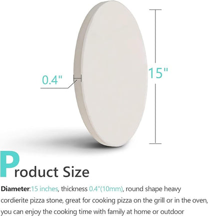 GGC 15 inch Pizza Stone for Ovens, Grill and BBQ to Cook Perfect Crispy Crust Pizza, Bread and More, Smooth Round Shape, Durability Baking Stone