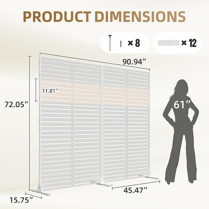Privacy Fence Screen with Stand 6 Panel 72" H×47" W HDPE Decorative Panels with Steel Poles and Stand, Air Conditioner Fence Panels, Privacy Screen for Outdoor Backyard, Balcony, Pool