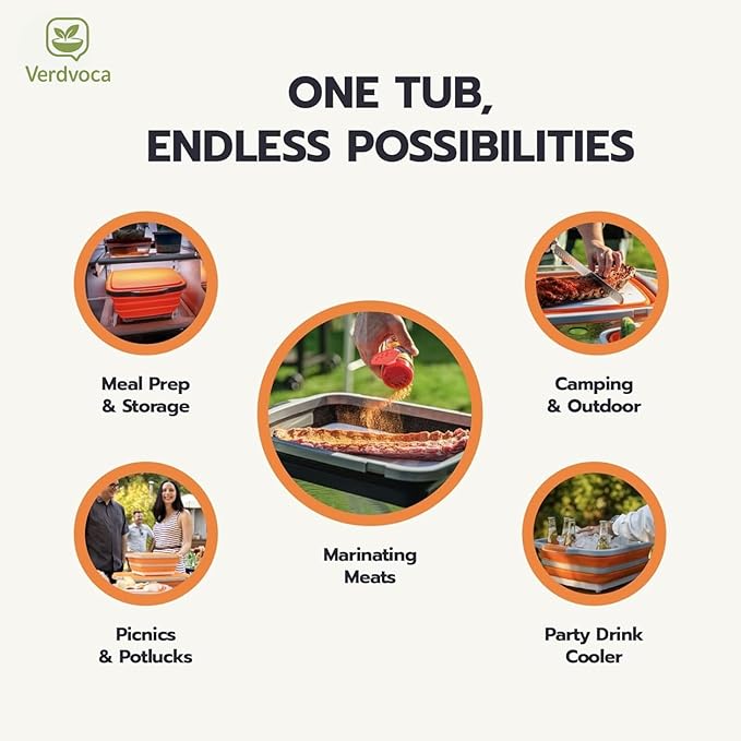 16L Orange Collapsible BBQ Prep Tub with Locking Lids & 21 Inch Oxford Black BBQ Blanket for Resting Meat