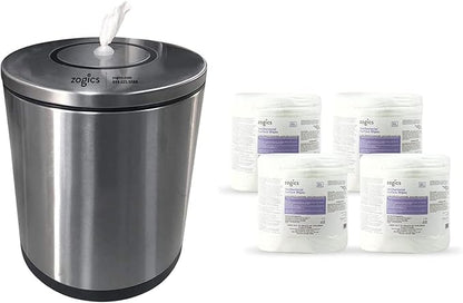 Zogics Antimicrobial Wipes and Tabletop Stainless Steel Wipe Dispenser