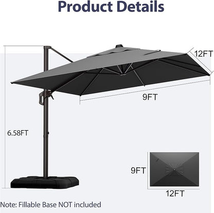 9' X 12' Cantilever Patio Umbrella Rectangle Outdoor Umbrella, 6-Level Tilt & - Image 6