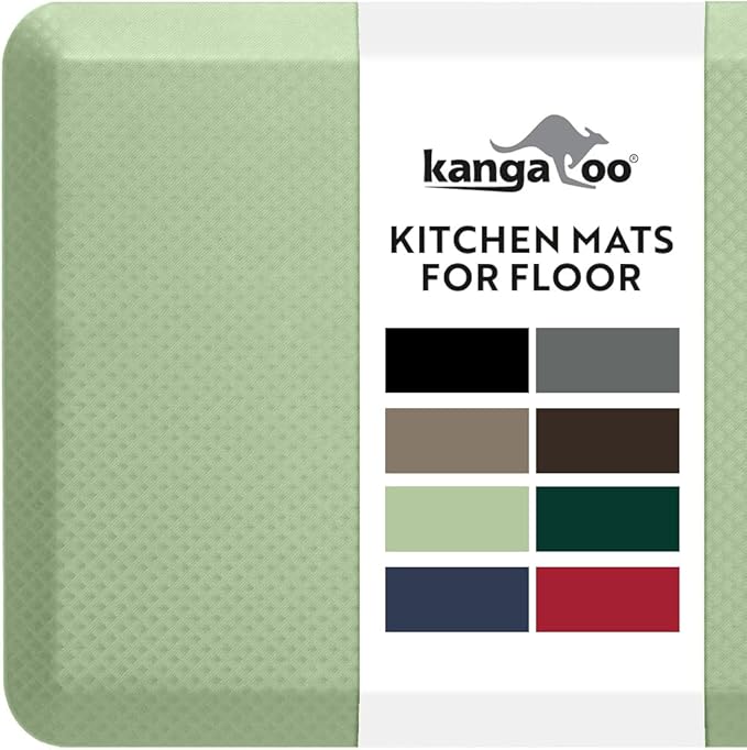 KANGAROO Thick Ergonomic Anti Fatigue Mats for Kitchen Floor, Cushioned Standing Office Desk Mat, Waterproof Scratch Resistant Topside, Supportive All Day Comfort Padded Foam Rugs, 17x24, Sage Green