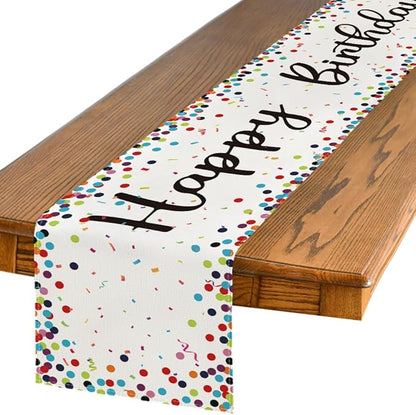 Artoid Mode Polka Dot Beige Happy Birthday Table Runner, Seasonal Kitchen Dining Table Decoration for Home Party Decor 13x60 Inch