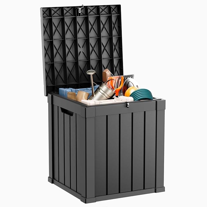 50 Gallon Outdoor Storage Box – Resin Deck Box with Lockable Lid, Waterproof Patio Furniture Storage for Tools, Garden & Yard Organization