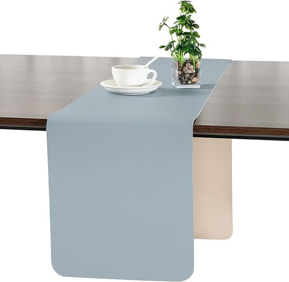 Myir JUN Table Runner Double Sided Vinyl Runner Table 94 Inch Long Runner for Table Washable Waterproof Non-Slip for Home Decorations Camel Yellow Light Blue,12 x 94 inch