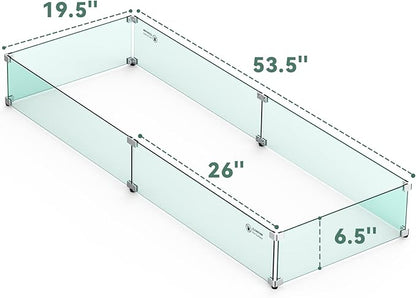Skyflame Fire Pit Wind Guard, 53.5" x 19.5" x 6" Clear Tempered Glass Flame Guard Set with Hard Aluminum Corner Brackets and Rubber Feet, Fits for 48-inch Rectangular Fire Pit Burner Pan