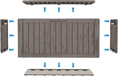 75 Gallon Deck Box, Resin Outdoor Indoor Waterproof Storage Box, Lockable Storage Box With Handle for Patio Furniture - Garden Tools - Swimming Pool Tools UV-Resistant, Grey