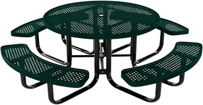 COATEDOUTDOORFURNITURE Heavy-Duty Portable Outdoor Kids Table with Umbrella Hole, Punched Steel Kids Picnic Table, Commercial-Grade, Made in America (46 in, Round, Childrens, Dark Green)