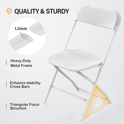 VINGLI 6 Pack White Plastic Folding Chair, Indoor Outdoor Portable Stackable - Image 4
