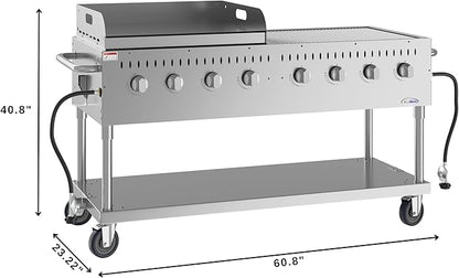 60 in. 8-Burner Commercial Outdoor Propane Gas Grill with 30 in. Griddle in Stainless-Steel, ETL Listed (CGKIT6-G30)