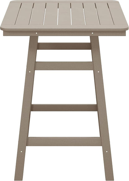 Costaelm Outdoor Bar Table, 37" Counter Height Square Patio Cocktail Bar Table with Umbrella Hole, Patio Bistro Dining Pub Table for Front Porch Deck Backyard Garden, Weathered Wood