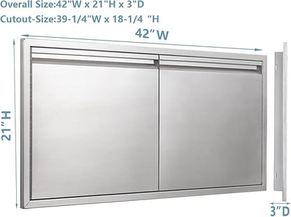 Outdoor Kitchen Door 42" W x 21" H inch Stainless Steel BBQ Double Door Flush Mount for Outdoor Kitchen Island（Double Wall Door Panel ）
