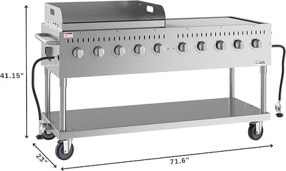 72 in. Commercial Outdoor Propane Gas Grill with 36 in. Griddle in Stainless-Steel, ETL Listed (CGKIT7-G36)