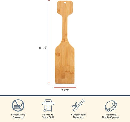 Totally Bamboo Grill Scraper with Bottle Opener – Bristle-Free Bamboo Wooden BBQ Scraper Tool for Outdoor Grill Cleaning – Safe for All Grates, Charcoal and Gas BBQs