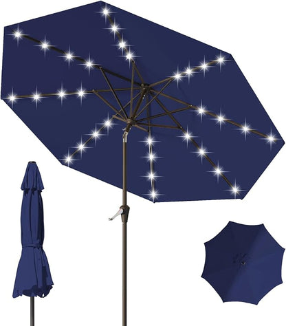 9FT Patio Umbrella with Solar Lights, Outdoor Market Umbrella with Tilt and by YourPerfectOutdoorEscape