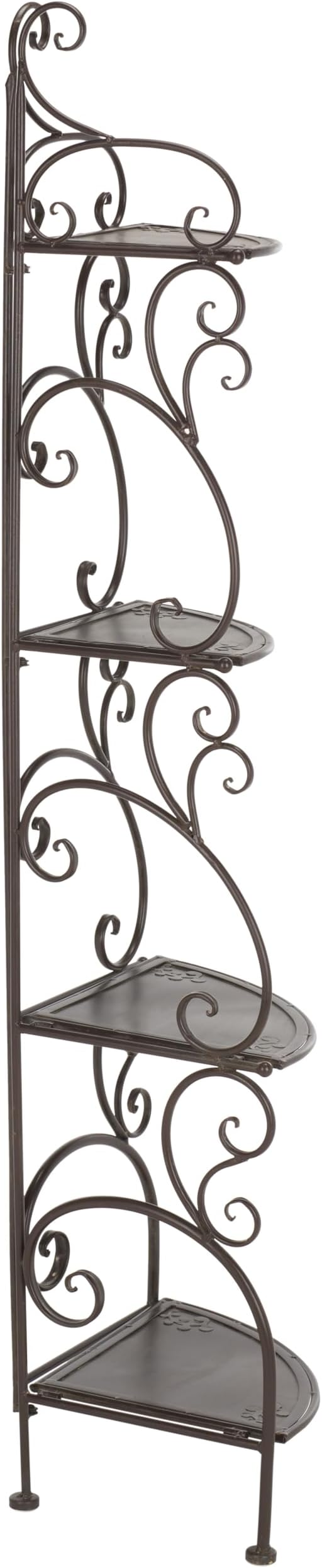 SAFAVIEH Outdoor Collection Turuca Rustic Brown Wrought Iron 4-Tier Corner Shelf - Image 7