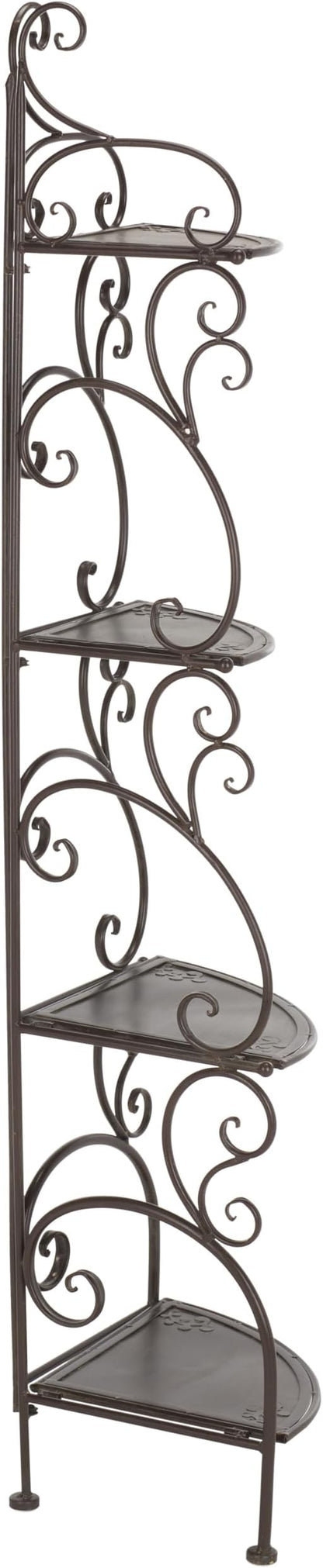 SAFAVIEH Outdoor Collection Turuca Rustic Brown Wrought Iron 4-Tier Corner Shelf - Image 7