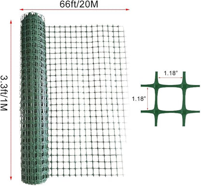 Plastic Garden Fence Animal Barrier,3.28 x 66 FT Heavy Duty Hard Plastic Mesh Fencing,Reusable Safety Temporary Fence Roll with Zip Ties,Snow Fence for Pool Deer Rabbit Chicken Dog Poultry-Green