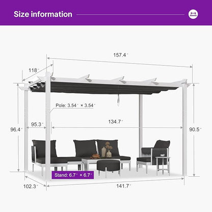 PURPLE LEAF Retractable Pergola 10' x 13' White Pergola, Extra Canopy, anchored - Image 3
