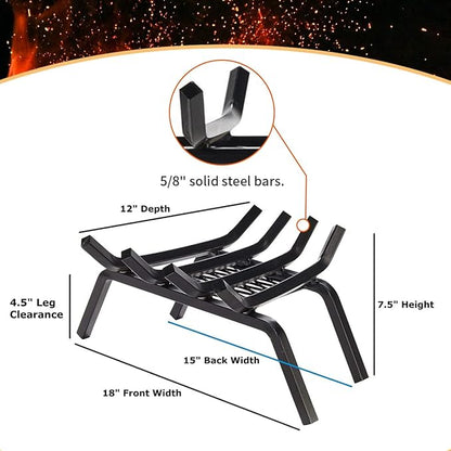 Heavy-Duty Steel Fireplace Grate with Ember Retainer (18 Inch)