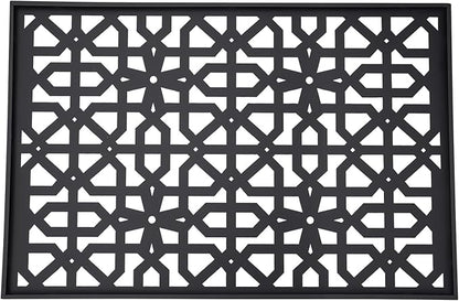 75" H×35" W Decorative Outdoor Privacy Screen with Stand, Outdoor Decor Privacy Fence Screen Metal Fence Panels, Free Standing Metal Divider for Patio Lawn Deck (Black-Knot)
