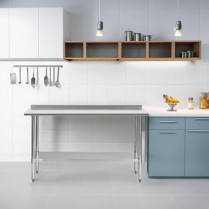 Hally Stainless Steel Table for Prep & Work 18 x 72 Inches, NSF Commercial Heavy Duty Table with Undershelf and Backsplash for Restaurant, Home and Hotel