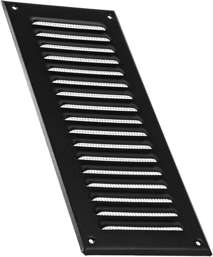 Vent Systems - 3 x 10 Inch (Inner) Black Metal Rectangular Soffit Air Vent Grille Cover, Register Vent Deflector Louver Built-in Mesh HVAC for Bathroom Home Office Kitchen 5" x 12" (Outer)