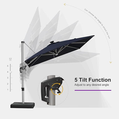 PURPLE LEAF Cantilever Patio Umbrella 10' X 10' Solar LED Light, Support to - Image 6