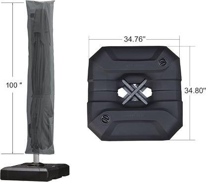 PURPLE LEAF Umbrella with Base & Cover 9' x 9' Custom Height Control Grey | - Image 3