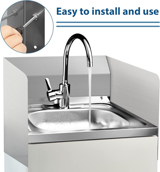 Therwen 2 Pcs Stainless Steel Side Splash Guard for Sink 20 x 12 Inch Wall Mount Guard with Screws Commercial Restaurant Hand Sink and Compartment Prep Sink Kitchen Sink Splash Protector Supply