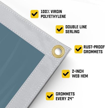 Core Tarps 30 Mil Extreme Heavy Duty Clear Tarp with Gromments - 12x12ft Super Clear Tarps Heavy Duty Waterproof Vinyl Tarpaulin, Transparent Tarp for Outdoor, Camping & Construction, Clear Blue