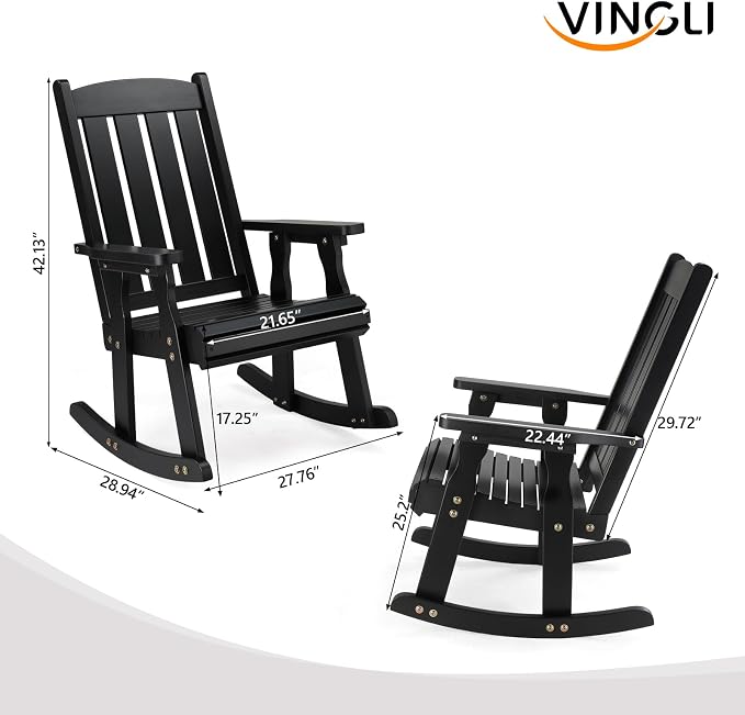 VINGLI Outdoor Rocking Chair, Heavy Duty 600 LBS Wooden Rocker, Weatherproof - Image 3