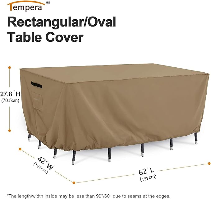Tempera Outdoor Dining Set Cover for Outside Table and Chairs, Rectangle Patio Table Covers for Outdoor Furniture, Anti-Fading, Windproof,62''L x 42''W x 27.8''H,Taupe