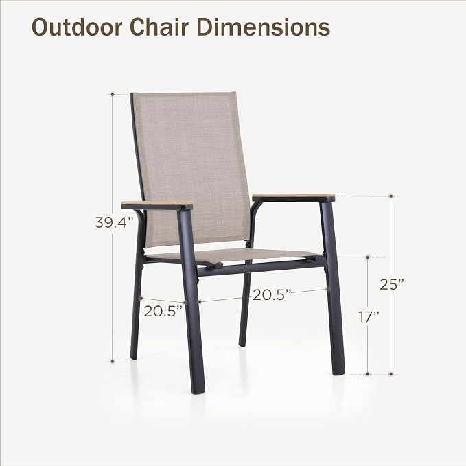 PHI VILLA Outdoor Stackable Dining Chairs Set of 6 w/Aluminum Frame, - Image 2