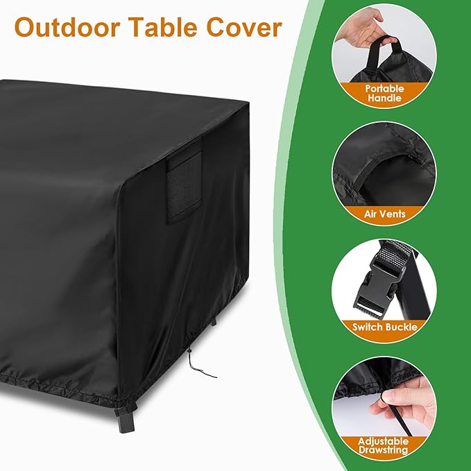 Outdoor Table Cover Square 34 inch Patio Table Cover Waterproof Patio Furniture Covers Rectangular for Outside Small Table and Chair Sets, Fire Pit, Coffee Table, Ottoman-34"L x 34"W x 28"H