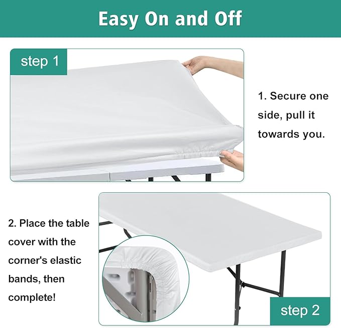 LUSHVIDA 2 Packs Vinyl Card Tablecloth with Flannel Backing 34x34 inch - Waterproof Plastic Picnic Table Cover for Square Folding Table Cloth with Elastic Corners, White