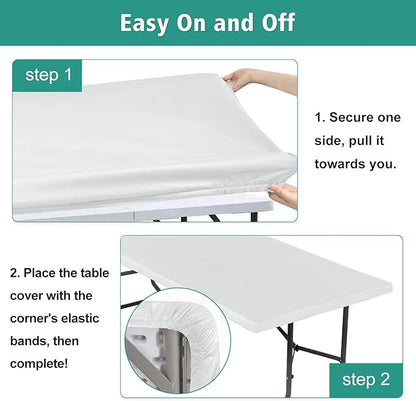 LUSHVIDA 6 Packs Vinyl Tablecloths with Flannel Backing for 4ft Rectangle Folding Table Cloths - Waterproof Plastic Picnic Table Covers with Elastic Corners, 30x48 inch, White