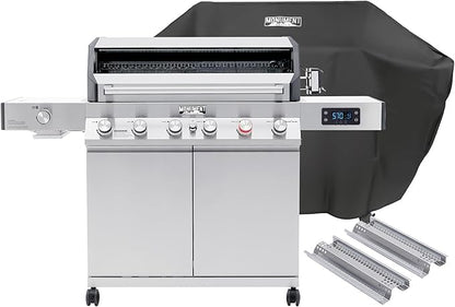 Monument Grills 6+1 Burner Smart Propane Gas Grill, Denali 605Pro Stainless Steel Grill 78,000 BTU Outdoor Barbecue with Side Burner, Flame Tamer, Cover, Rotisserie