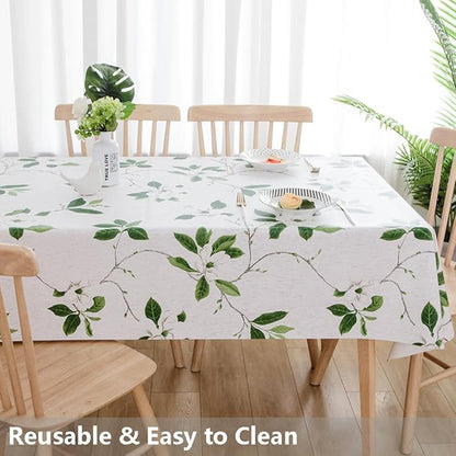 TruDelve Heavy Duty Vinyl Table Cloth Plastic Table Cloth for Kitchen Dining Table Wipeable PVC Waterproof Tablecloth for Rectangle Table (54'' x 78'', Green Leaves)