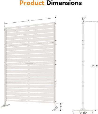 Modern Shade Metal Privacy Screen Outdoor 72" H x 48" W, Stable & Durable Privacy Fence Panels for Instant Privacy & Space Division, Freestanding Decorative Patio Screens for Outdoor, White (1 Panel)