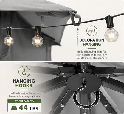 8'x8' Outdoor Gazebo, Metal Frame Heavy Duty Patio Canopy Tent Shelter - Image 6