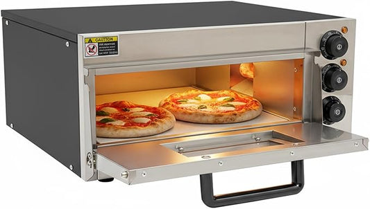 20L Commercial Electric Pizza Oven Countertop Pizza Oven, Single Deck Layer Stainless Steel Pizza Oven with Stone and Gloves, Adjust The Heat 122-662°F and Time 0-30min