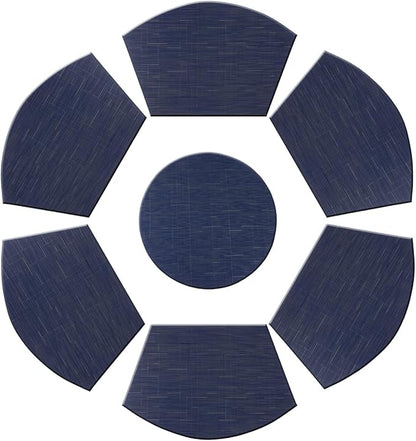 PIGCHCY Wedge Shaped Placemats Set of 6 with Centerpiece Round Mats Washable Kitchen Placemats Heat-Resistant Table Mats (Navy Blue)