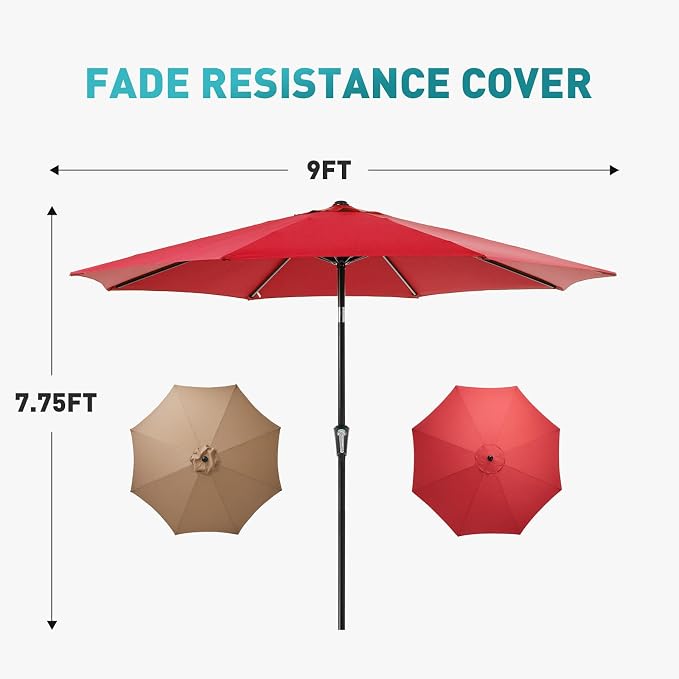 OLIXIS 9ft Patio Table Umbrella, Outdoor Patio Umbrella - Image 3